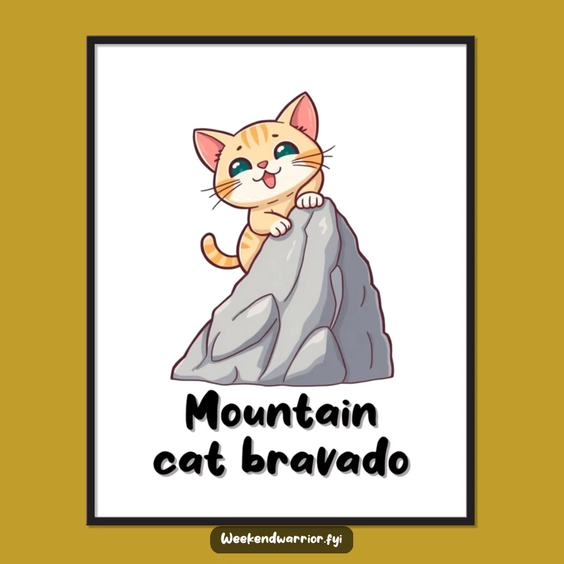 Funny Brave Cat Mountain Climber Digital Art - Feline Adventure Decor