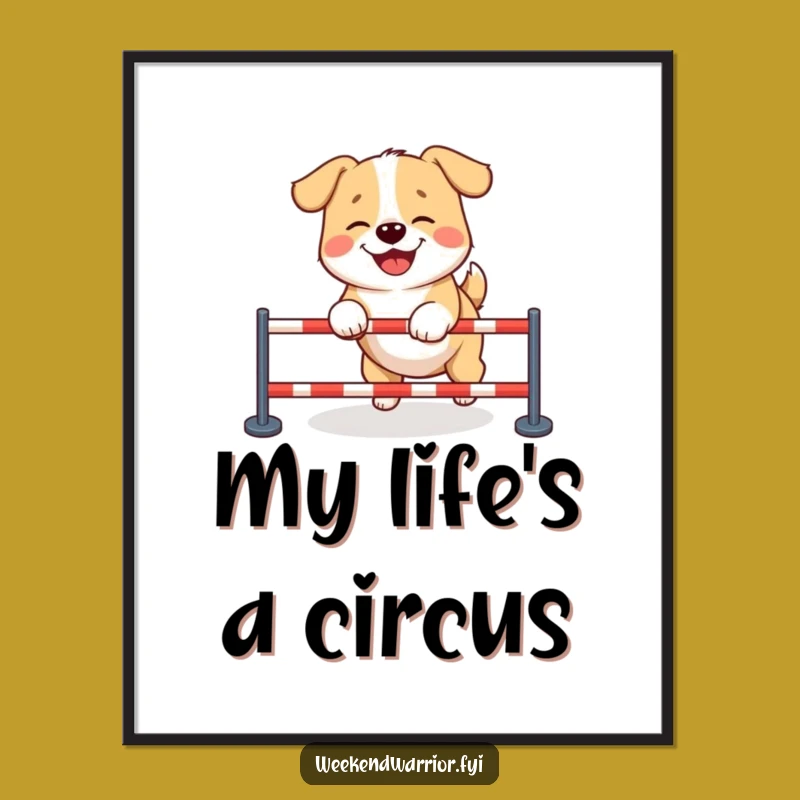 Funny Giggling Dog Digital Print: Hilarious Canine Obstacle Course Wall Art Gift