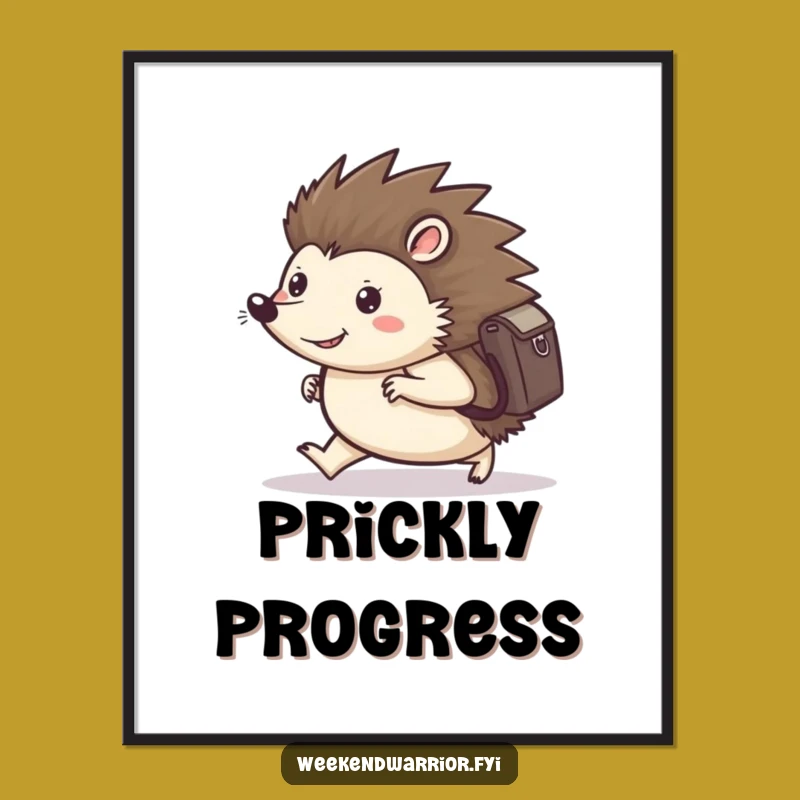 Funny Hedgehog Digital Print: Determined Marching Wall Art