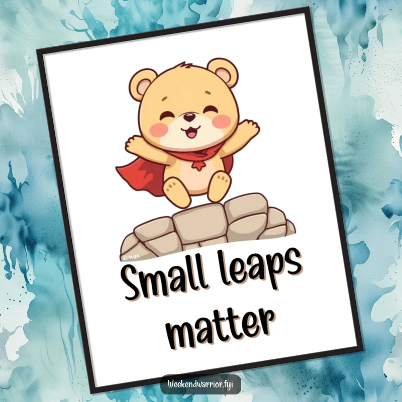 Funny Superhero Bear Cub Digital Art, a bear cub leaping in a cape, printable wall art for a heroic vibe.