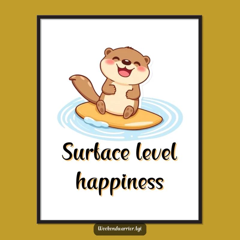 Funny Otter Paddleboard Digital Art: Happy Water Goer Wall Decor Gift