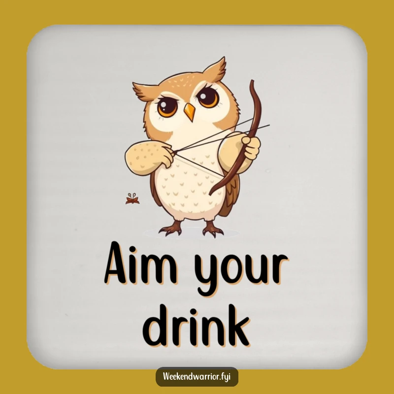 Funny Owl Archery Coaster: Focused Archer Table Gift