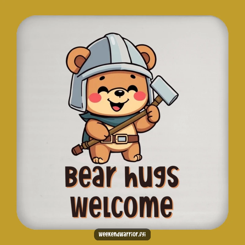 Funny Bear Hammer Coaster a Happy Builder Character Drink Protector