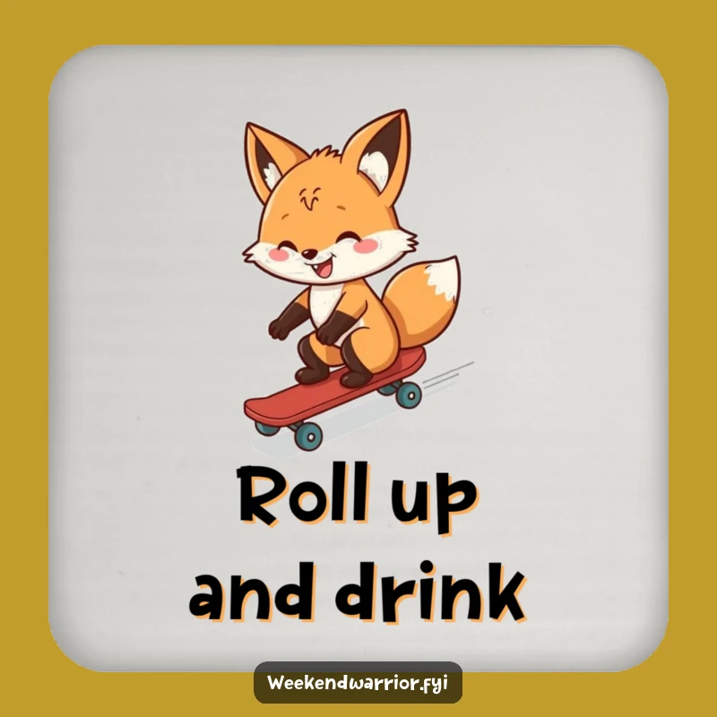 Funny Cheerful Fox Skateboarder Coaster - Protect Surfaces with Wild Charm