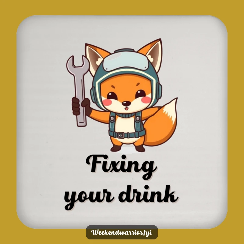 Funny Determined Fox Mechanic Coaster - Hilarious Surface Protection for Workshops