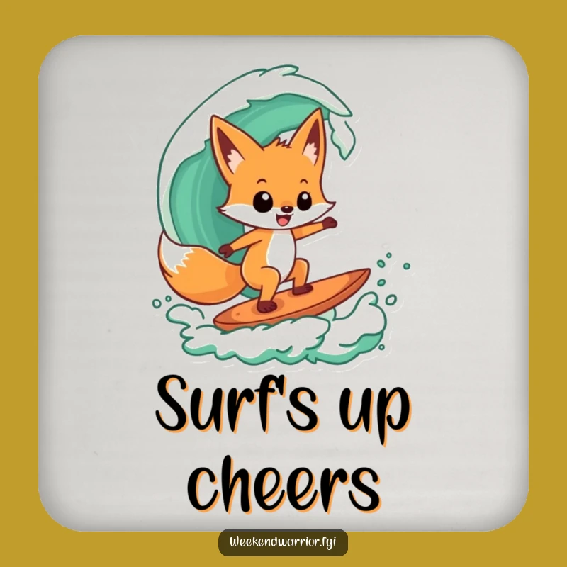 Funny Fox Surfer Coasters: Protect Surfaces with Cool Green Wave Style