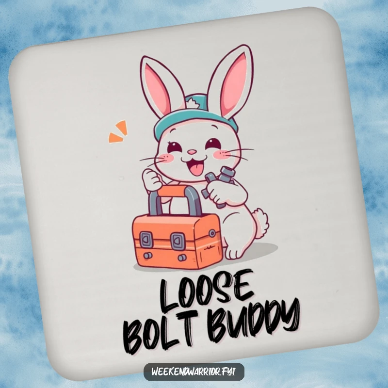 Funny coasters: A rabbit with a toolbox tightening a bolt, adding quirky protection to your drinks.