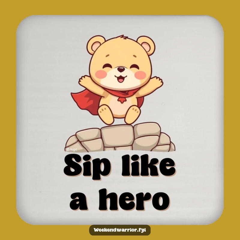 Funny Superhero Bear Cub Coaster - Hilarious Surface Protection for Heroic Homes