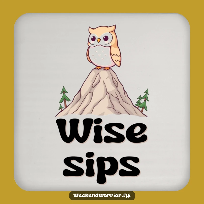 Funny Wise Owl Coaster - Mountain Surveying Drink Protector