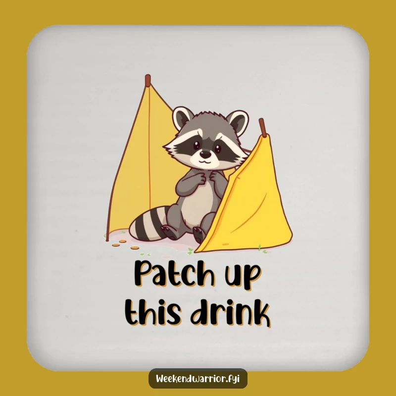 Funny Raccoon Coaster: Tent Fixer Protects Your Surfaces!