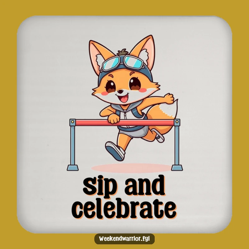 Funny Fox Hurdler Coaster a Smiling Athlete Character Drink Protector