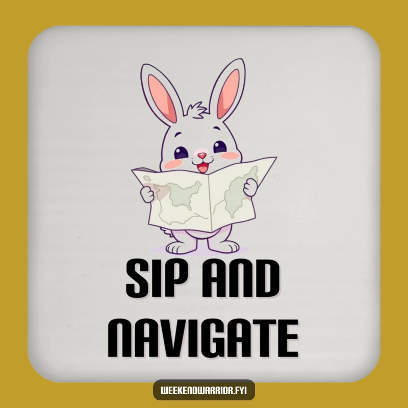 Funny Bunny Map Coaster: Cheerful Explorer's Protector, Unique Gift