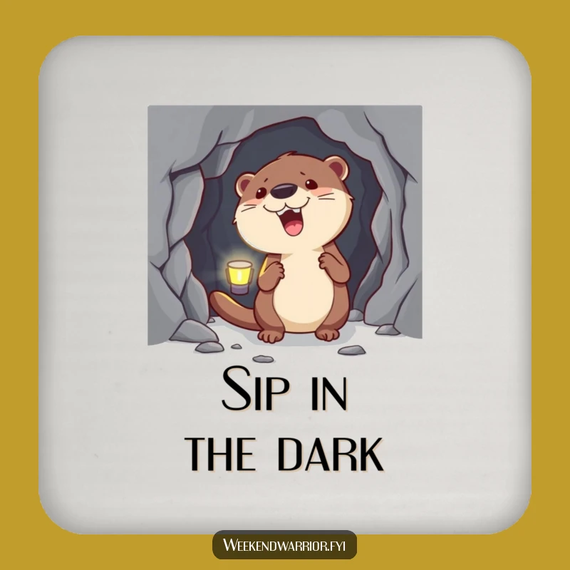 Funny Otter Cave Explorer Coaster: Hilarious Headlamp Adventure Table Protector, Gift