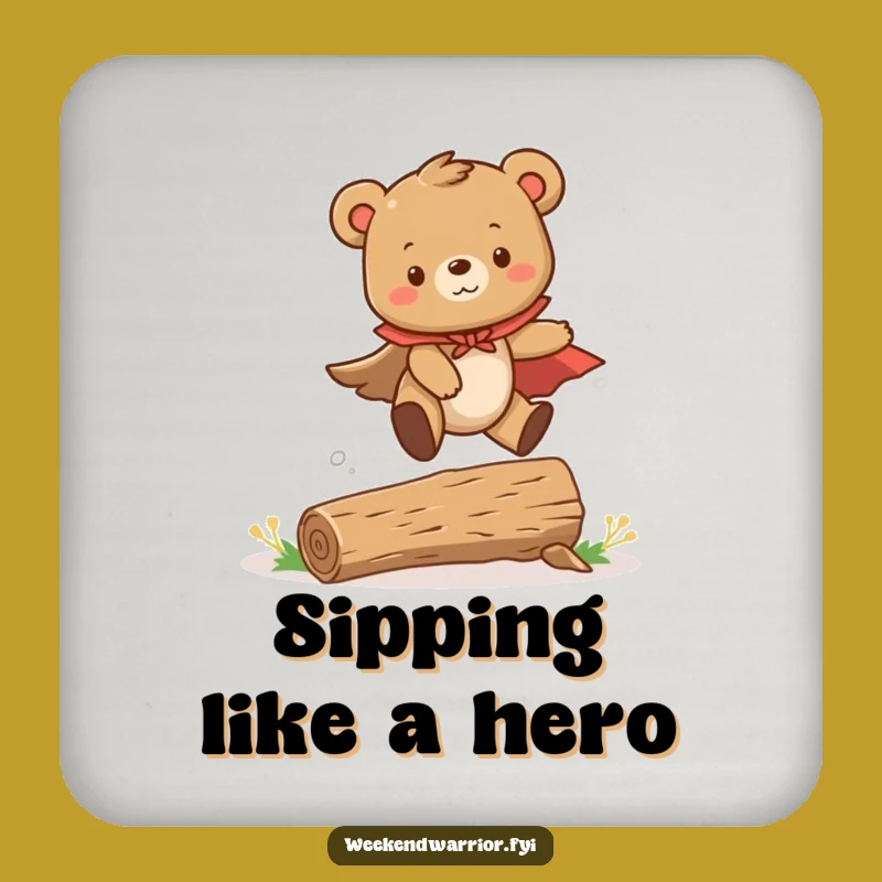 Funny Bear Cub Coaster: Protect Surfaces with Cute Heroic Leaping