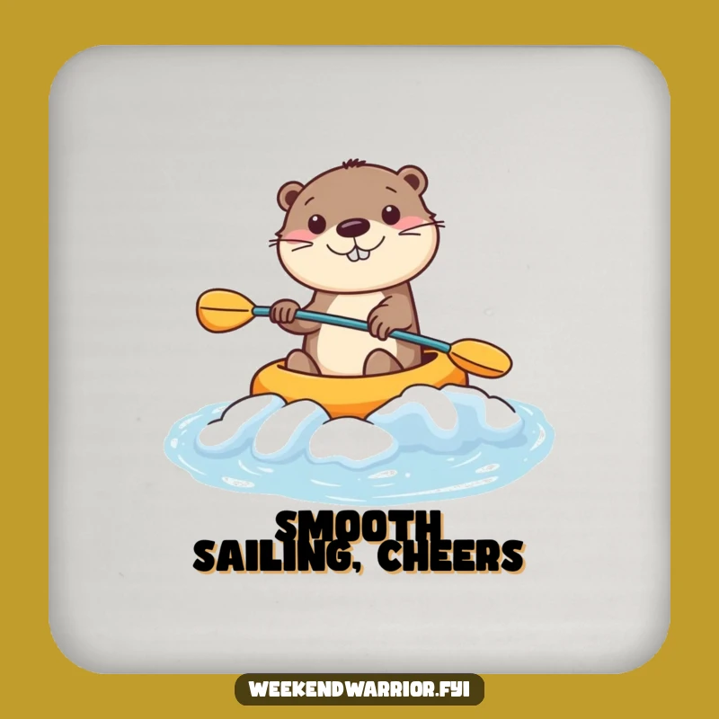 Funny Kawaii Otter Coaster - Smiling Kayaker Adds Humorous Aquatic Flair