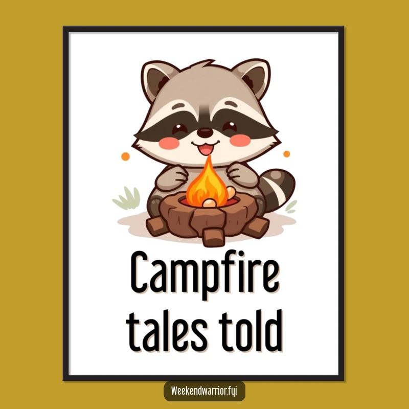 Funny Kawaii Raccoon Poster - Grilling Chef Art for Cozy, Humorous Decor