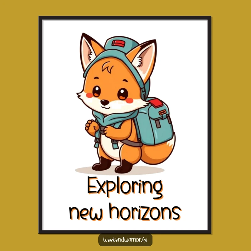 Funny Fox Camping Poster: Playful fox adventurer artwork, a hilarious and unique funny gift.