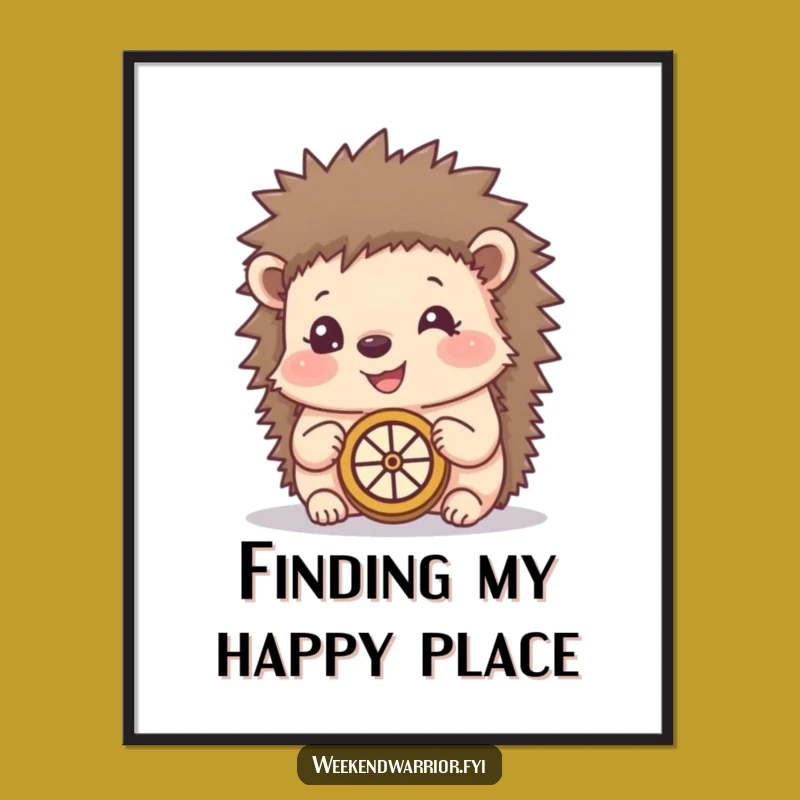 Funny Happy Hedgehog Compass Poster - Whimsical Woodland Explorer Art Gift