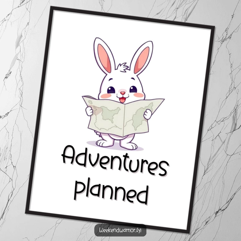 Funny Bunny Poster holding a large map, looking resolute and ready for an exciting journey.