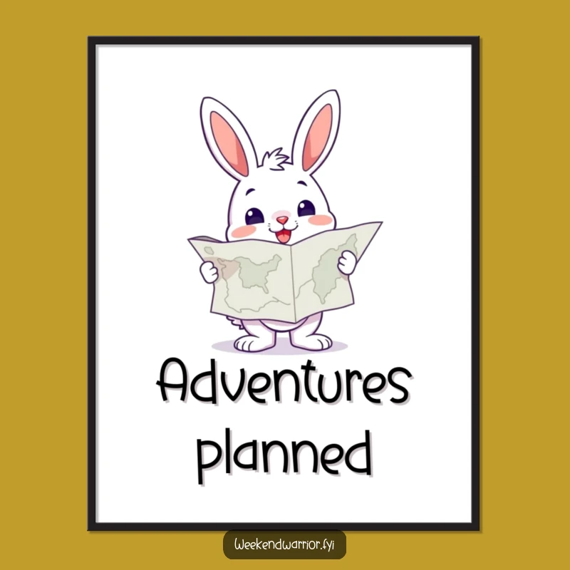 Funny Bunny Map Poster: Cheerful Explorer's Wall Art, Unique Gift Idea