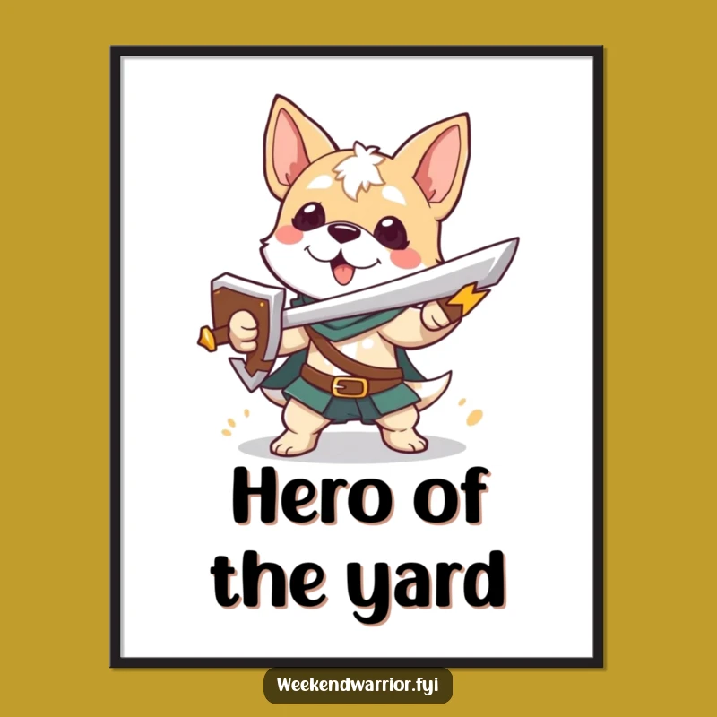 Funny Dog Warrior Poster a Playful Hero Character Print for Walls