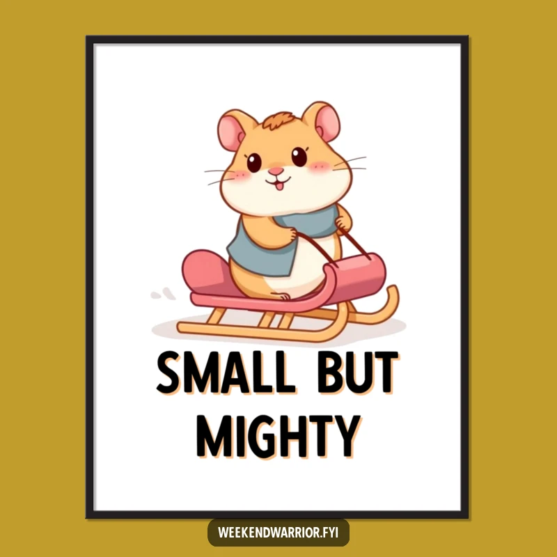 Funny Hamster Sled Poster: Motivational Wall Art for a Determined Spirit