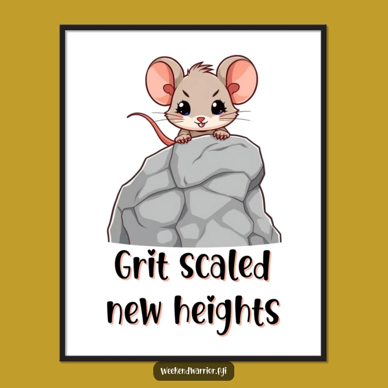 Funny Mouse Rock Climbing Poster: Inspiring Brave Adventurer Wall Art Gift