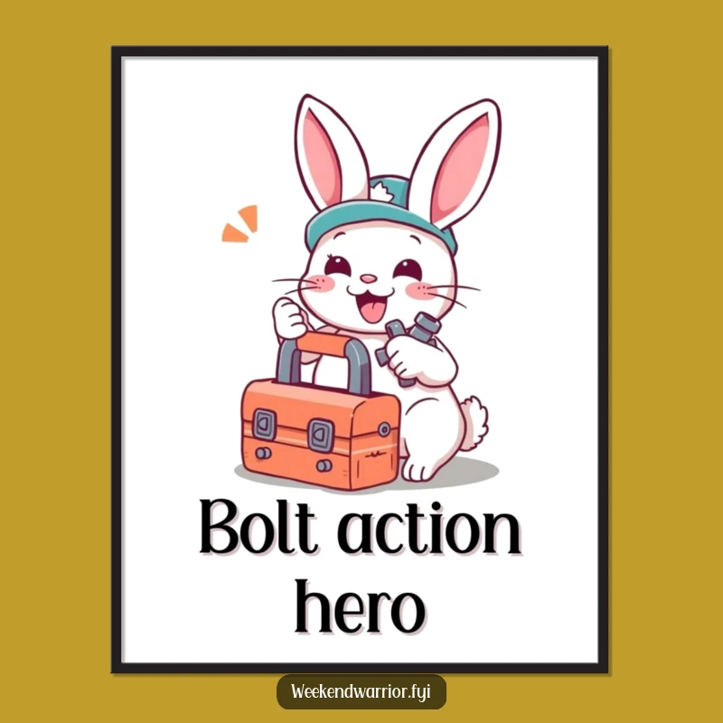 Funny Rabbit Mechanic Poster: Adorable Bunny Tool Art, Quirky Gift