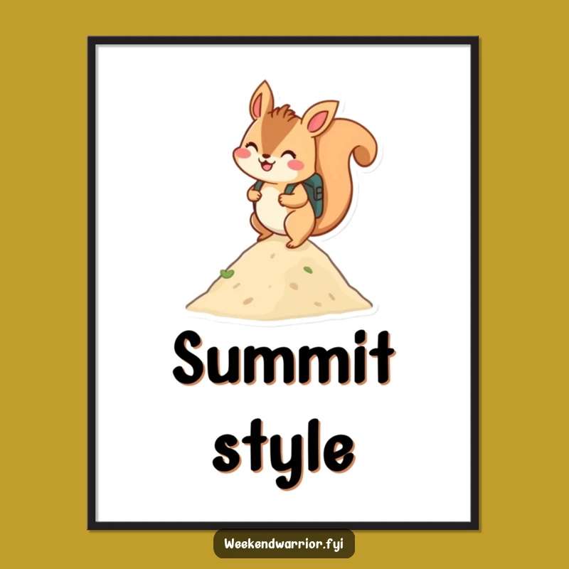 Funny Squirrel Hiker Poster: Cheerful Climbing Art, Quirky Gift