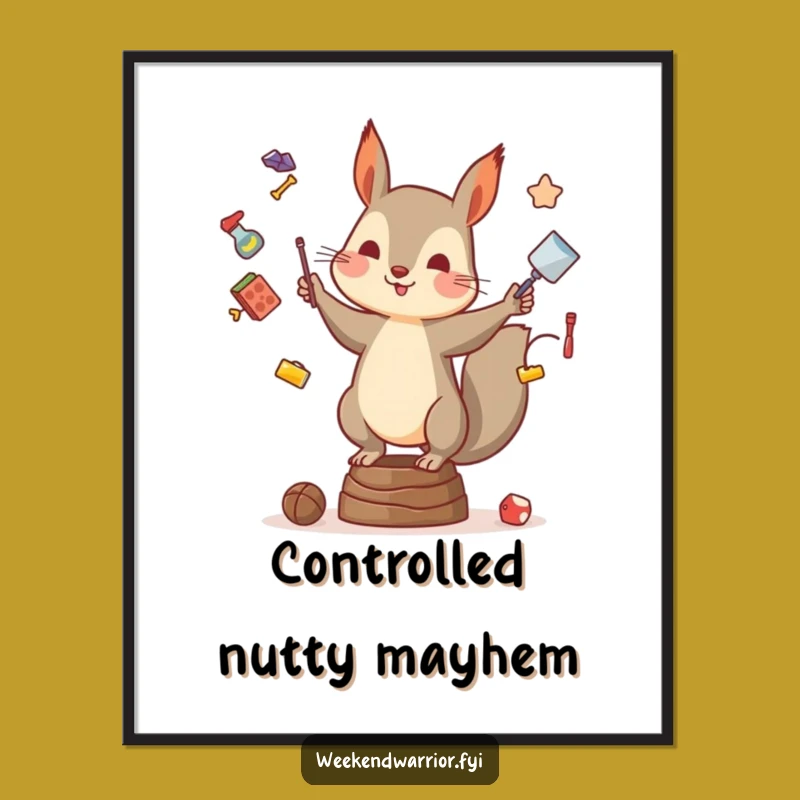 Funny Squirrel Juggling Poster: Whimsical Wall Art, Hilarious Animal Decor Gift