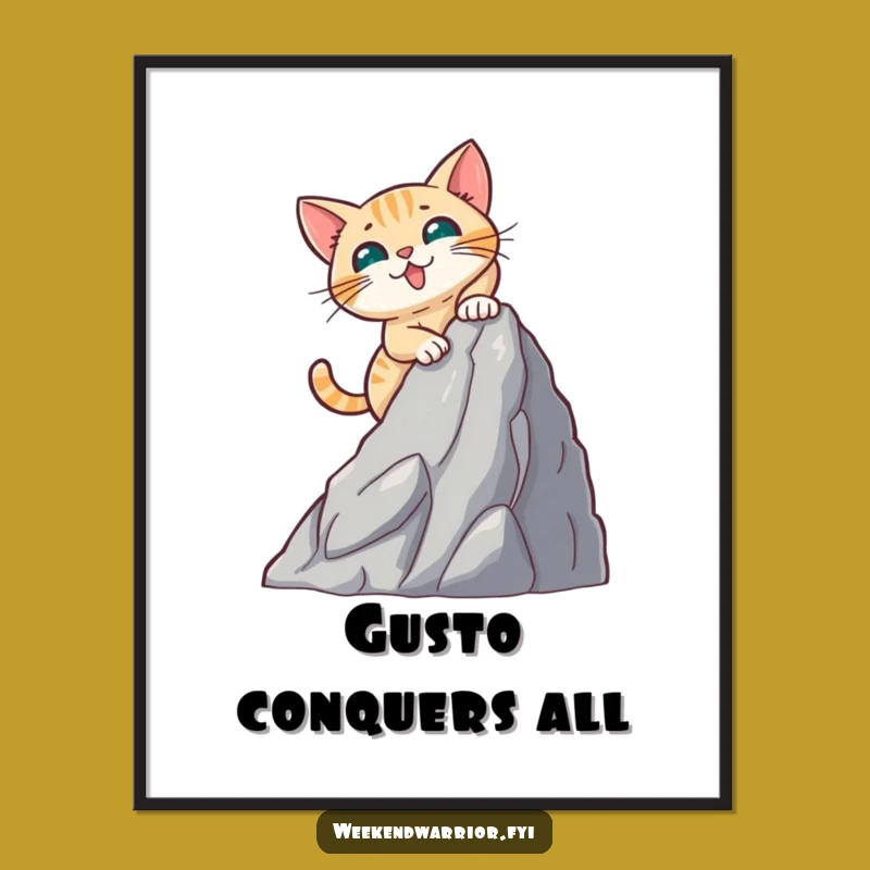 Funny Brave Cat Mountain Climber Poster - Feline Adventure Art