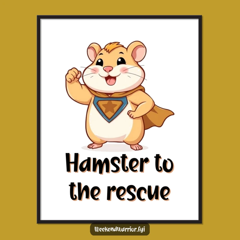 Funny Hamster Superhero Poster: Celebrate Strength with Humorous Heroic Art, Unique Gift