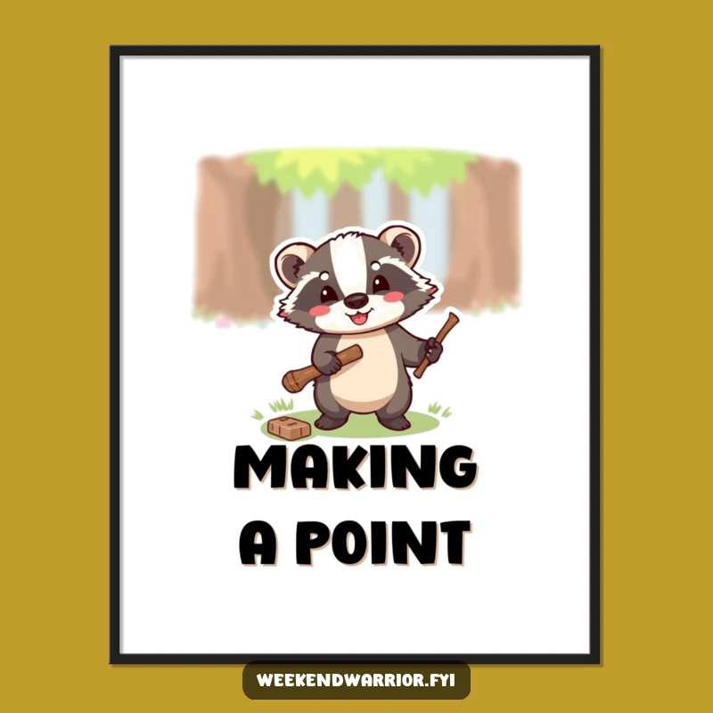 Funny Badger Chopping Wood Poster - Whimsical Woodland Wall Art Gift