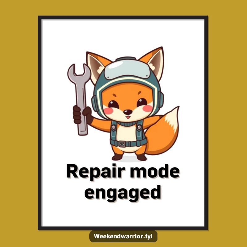 Funny Determined Fox Mechanic Poster - Hilarious Wall Art for Workshop Decor
