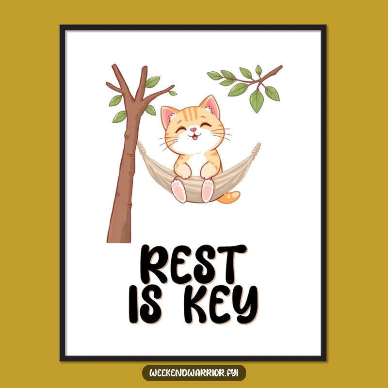 Funny Kawaii Cat Hammock Poster: Relaxing Feline Art for Your Walls