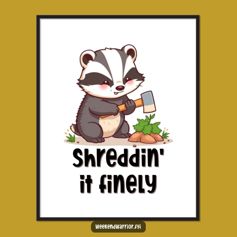 Funny Kawaii Badger Poster - Hilarious Woodland Axe Art Print