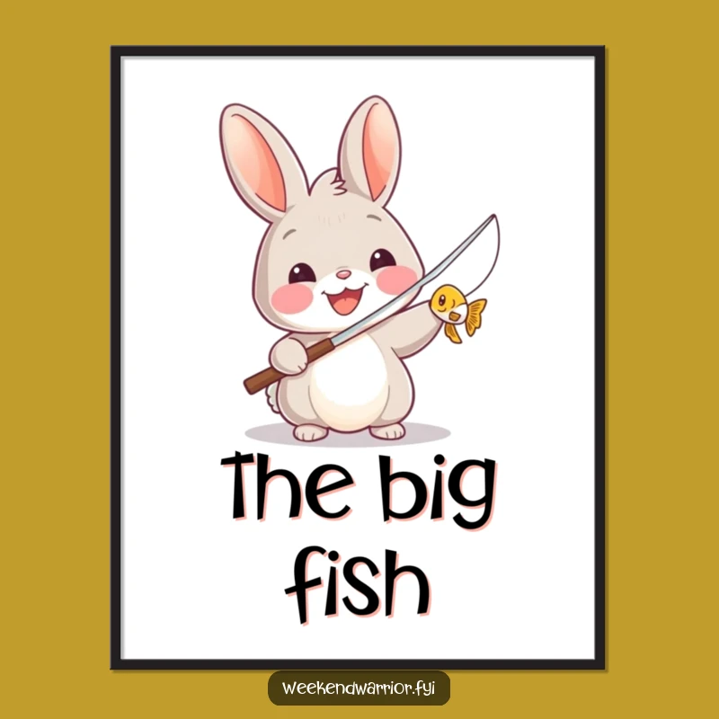 Funny Rabbit Fishing Victory Poster - Amusing Wall Art Gift