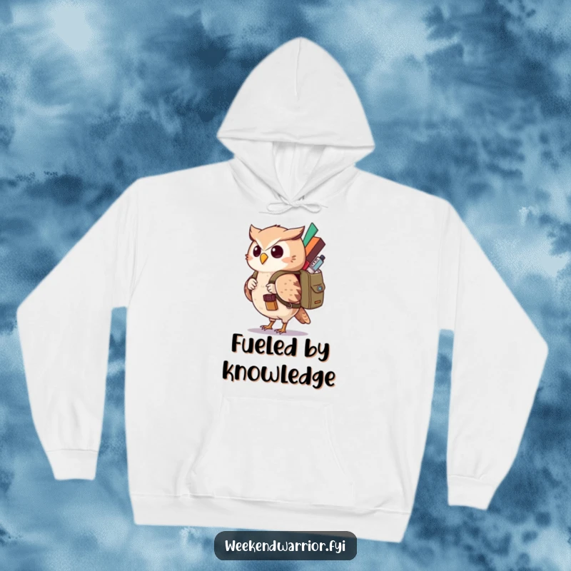 Funny Kawaii Owl Hoodie featuring a curious character with a backpack, perfect for cozy, humorous adventures. Ideal funny gift.