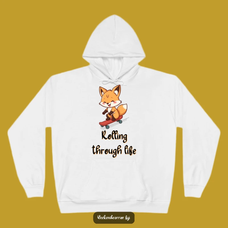 Funny Cheerful Fox Skateboarder Hoodie - Cozy Up with Wild Adventure