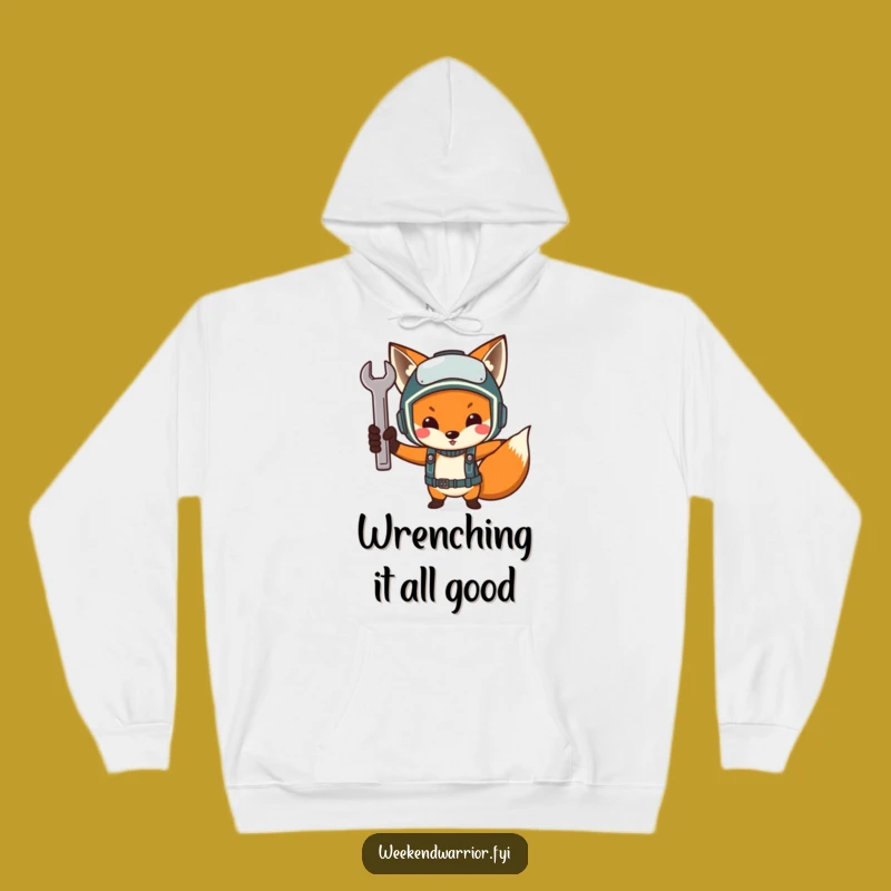 Funny Determined Fox Mechanic Hoodie - Cozy and Hilarious for DIY Masters
