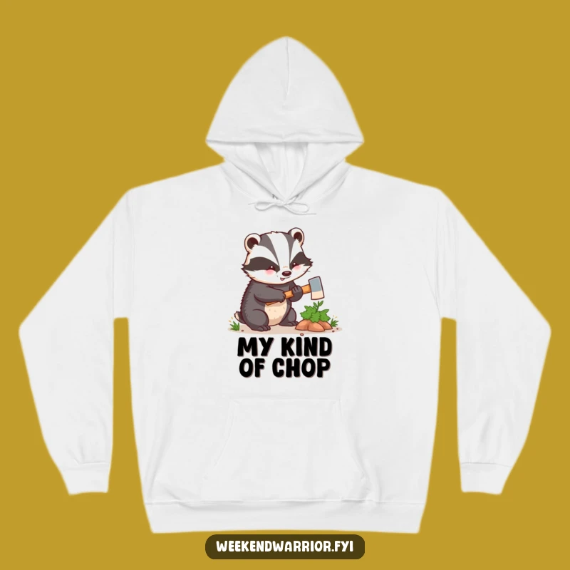 Funny Kawaii Badger Hoodie - Cozy Woodland Axe Enthusiast Sweatshirt