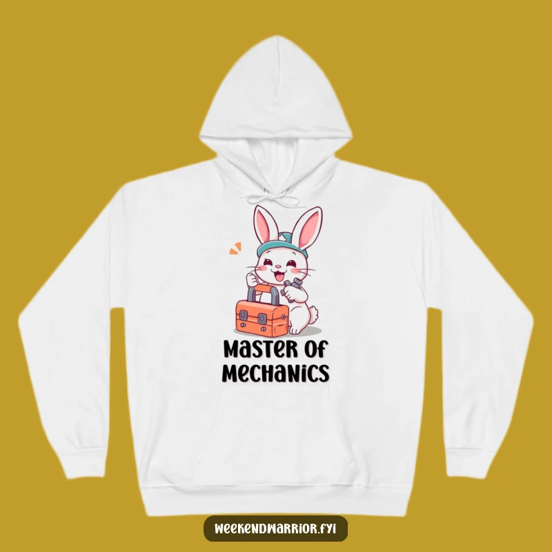 Funny Rabbit Mechanic Hoodie: Cozy Bunny Tool Master, Warm Gift