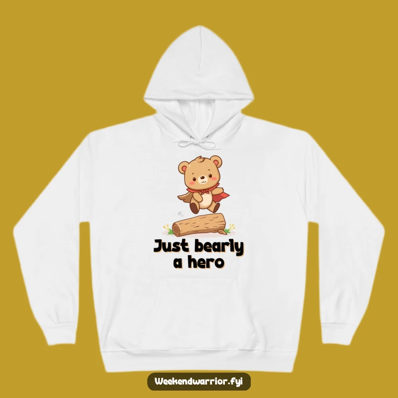 Funny Bear Cub Hoodie: Cozy Up with a Cute Heroic Leaping Design