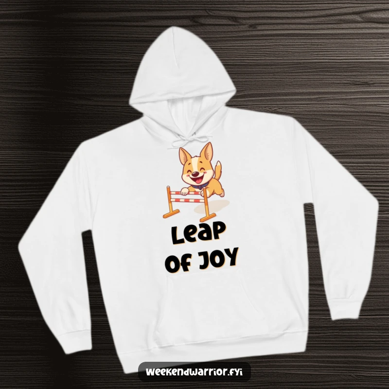 Funny hoodie: A smiling dog energetically tackles a mini obstacle course, radiating pure canine happiness.