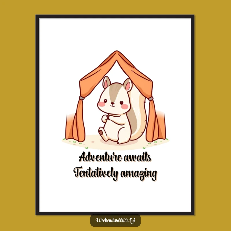 Funny Free Printable Wall Art: Kawaii Squirrel Camping Decor Downloadable Art Gift