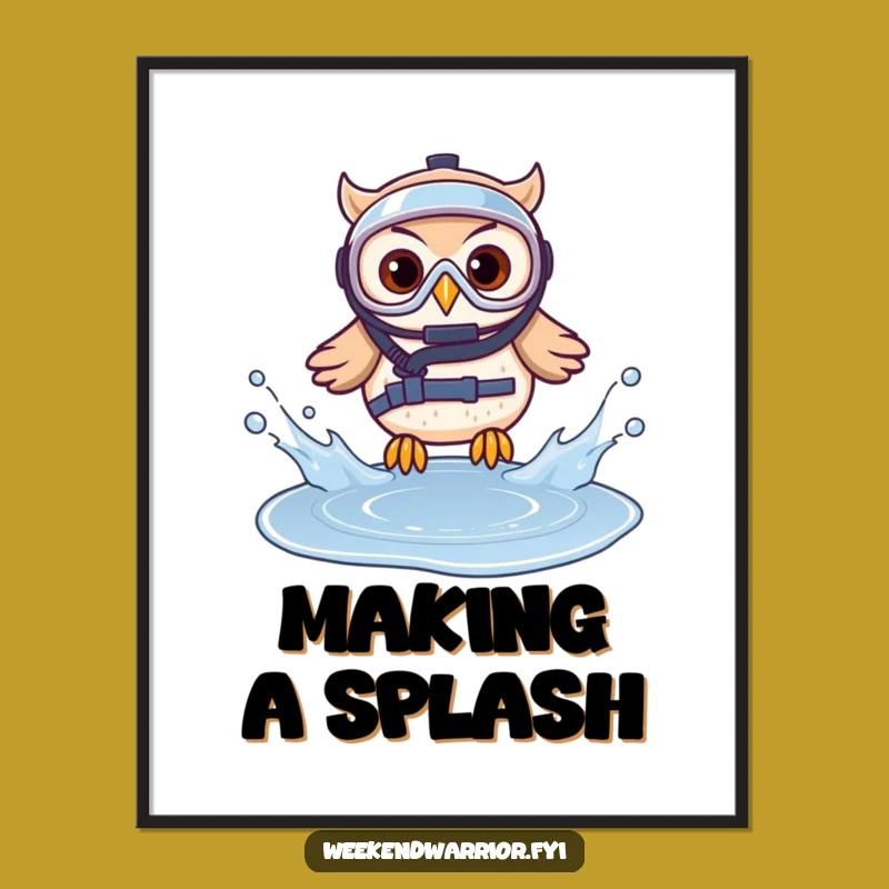 Free Printable Wall Art: Diving Owl Splashing, Funny Downloadable Decor