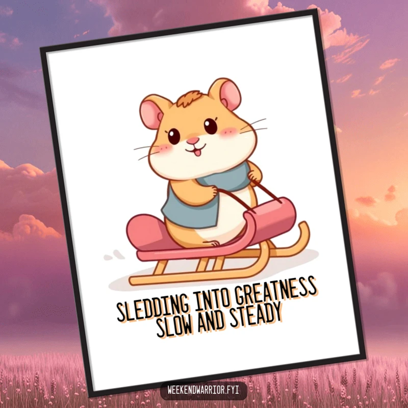 Funny Free Printable Wall Art: A proud hamster heroically pushes a loaded sled up a slope, symbolizing inner strength.