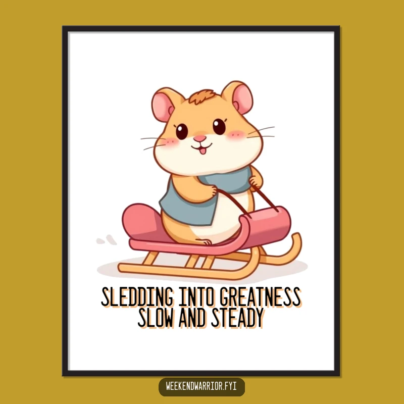 Free Printable Wall Art: Hamster Sledding Determination Funny Downloadable Decor