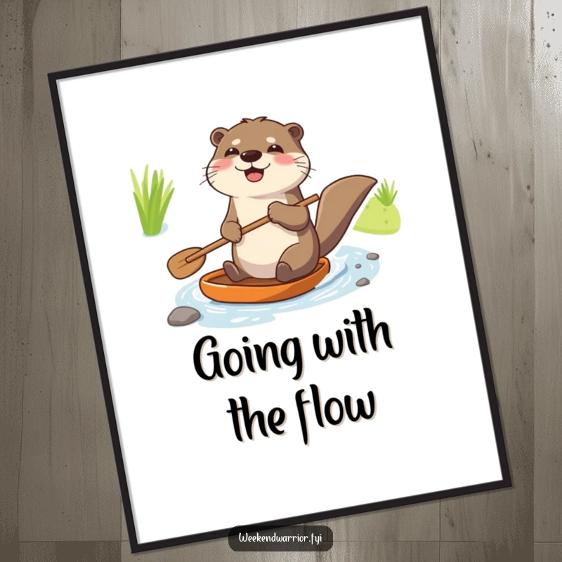 Funny Free Printable Wall Art: A joyful otter enthusiastically paddles down a tiny stream, creating cheerful and humorous wall decor.