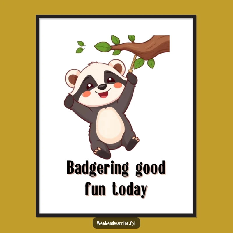 Free Printable Wall Art: Swinging Badger Joy! Downloadable Humorous Home Decor